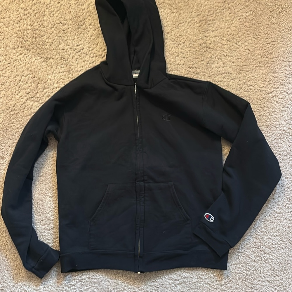 Champion Black Zip-Up Hoodie with Embroidered C Patch
